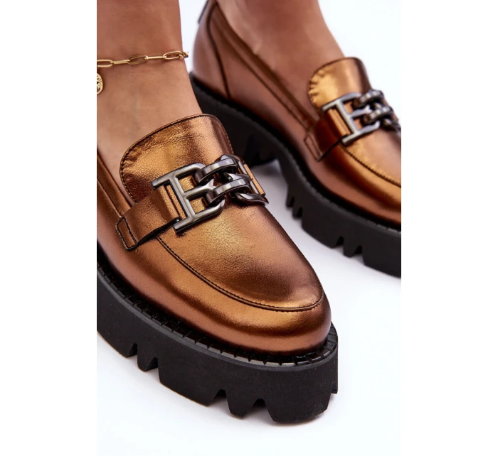 Dámské kožené polobotky s ozdobou zlatou model 21636797 - Laura Messi