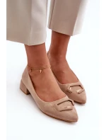 Lodičky S Nízkým Podpatkem S Ozdobou Z Eko Semiš S.Barski KV27-034 Bežové