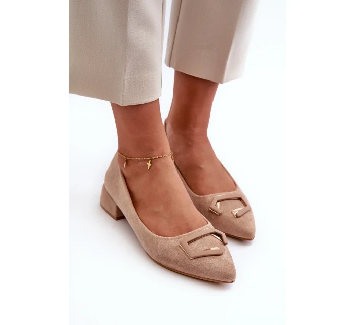 Lodičky S Nízkým Podpatkem S Ozdobou Z Eko Semiš S.Barski KV27-034 Bežové