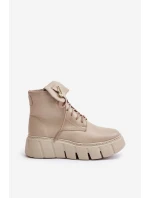 model 21673696 Kožené Boty Dámské Na Platformě Zateplené Béžové - Zazoo