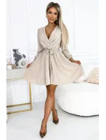 339-4 BINDY Dámské šaty s výstřihem a páskem - BEACH 339-4 BINDY Dámské šaty s výstřihem a páskem - BEACH