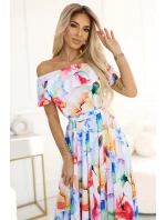 Dlouhé letní šaty s páskem s květinovým vzorem model 20954794 - numoco