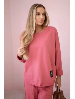 Bavlněná mikina kalhoty set malina