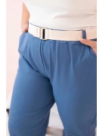 Dámské bavlněné kalhoty Plus Size s páskem džínovina
