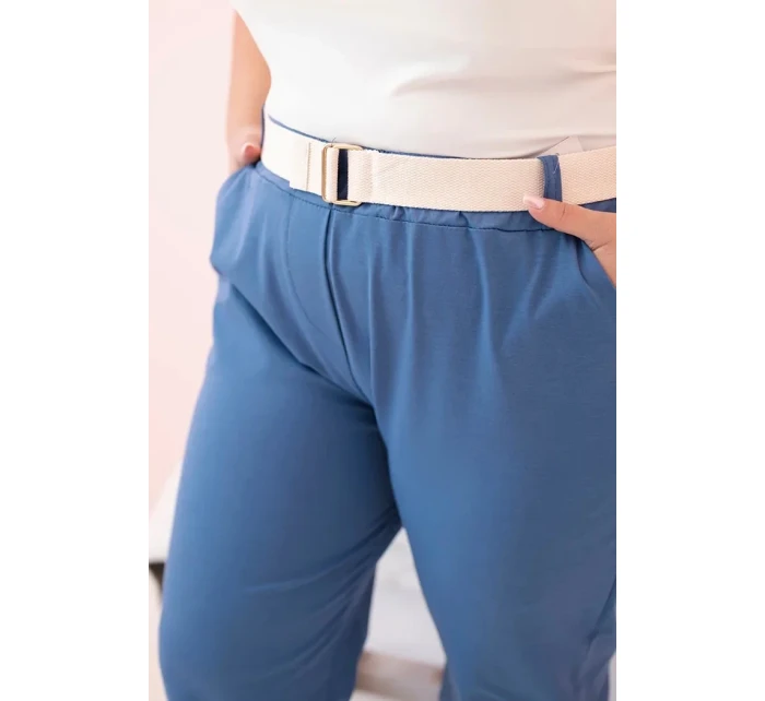Dámské bavlněné kalhoty Plus Size s páskem džínovina