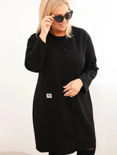 Dámské šaty Plus Size máslo s kapsou a rukávem 3/4 černá
