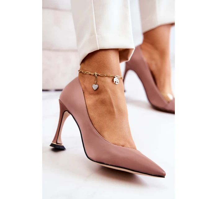 Módní kožené boty na jehlách růžové model 21581493 - S.Barski