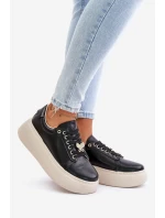 Kožené Dámské Sneakersy Na Platformě S  Černé model 21675586 - VINCEZA
