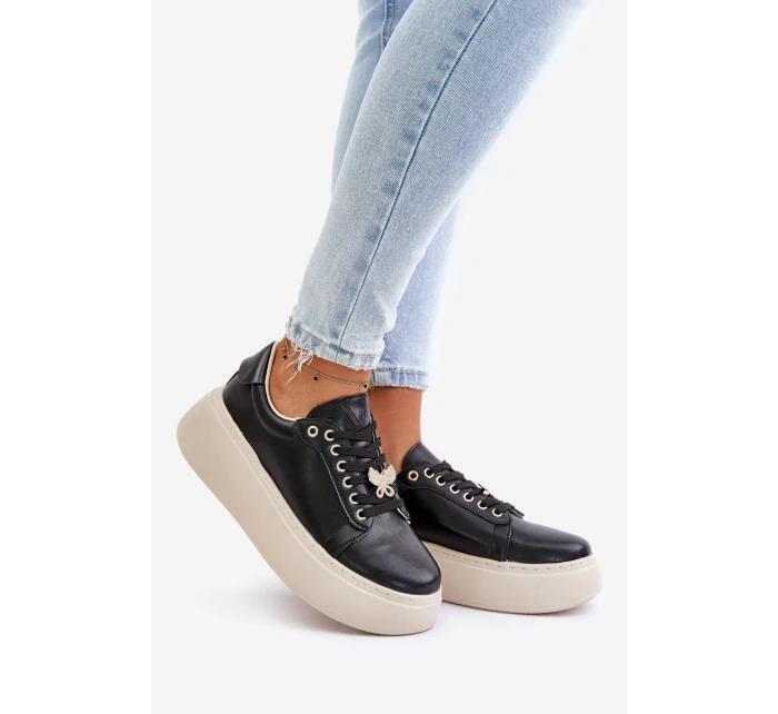 Kožené Dámské Sneakersy Na Platformě S  Černé model 21675586 - VINCEZA