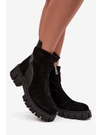 Dámské kozačky z pravé semišové kůže s podšívkou D A  Černé model 21715544 - D&A