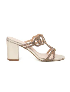 Originální  nazouváky zlaté dámské na širokém podpatku