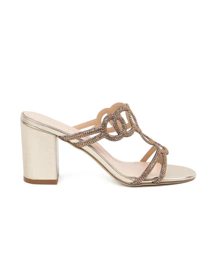 Originální  nazouváky zlaté dámské na širokém podpatku