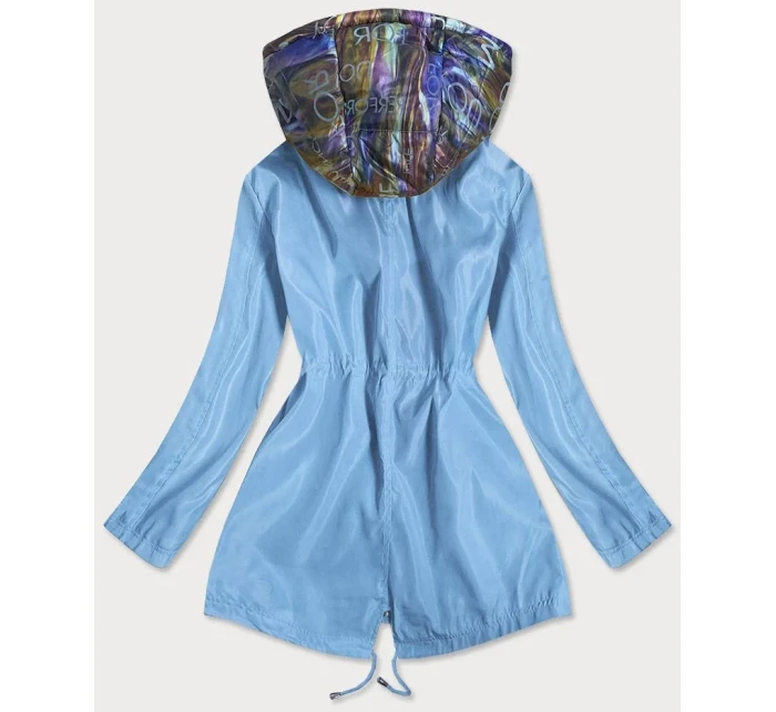 Světle modrá/vícebarevná dámská bunda s ozdobnou kapucí (YR2022)