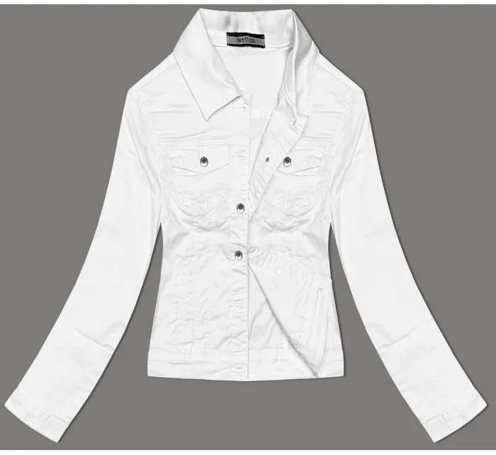 Bílá dámská džínová bunda na knoflíky model 19902278 - NEW STUDIO Bílá dámská džínová bunda na knoflíky model 19902278 - NEW STUDIO