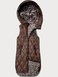Tenká oboustranná vesta v barvě čokolády a s leopardím vzorem (B6065/B6066-14)