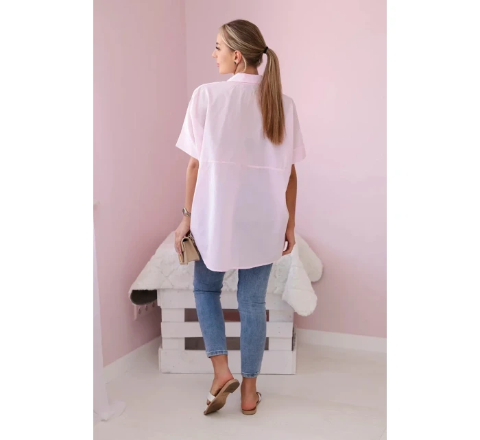 Bavlněná košile s krátkým rukávem pudrově růžová Bavlněná košile s krátkým rukávem pudrově růžová