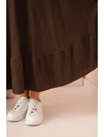 Dámské šaty plus size s krátkým rukávem a volánem z lehké viskózy hnědá