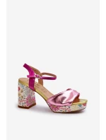 Dámské sandály na podpatku ve květech D&A CR980 růžové