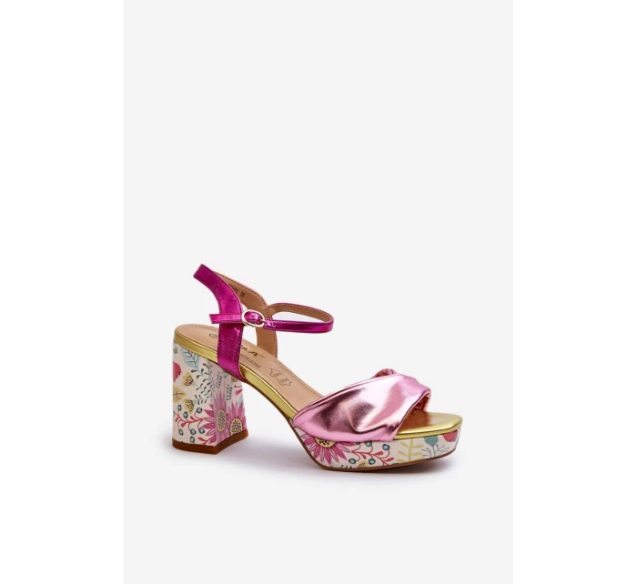 Dámské sandály na podpatku ve květech D&A CR980 růžové