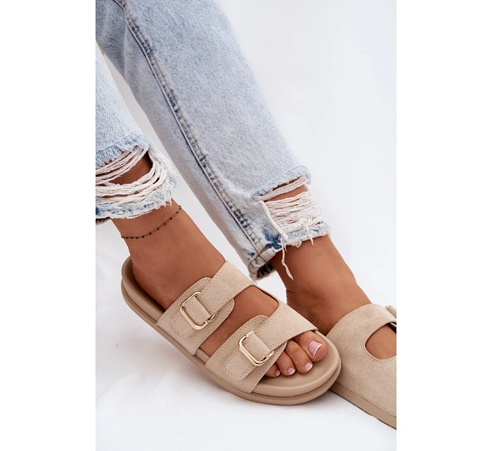 Dámské pantofle se zlatými sponami Béžové Pelorin