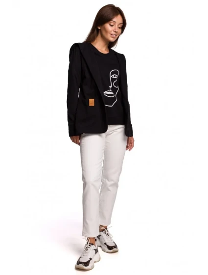 B180 Blejzr s kapucí z bavlněného úpletu - černý