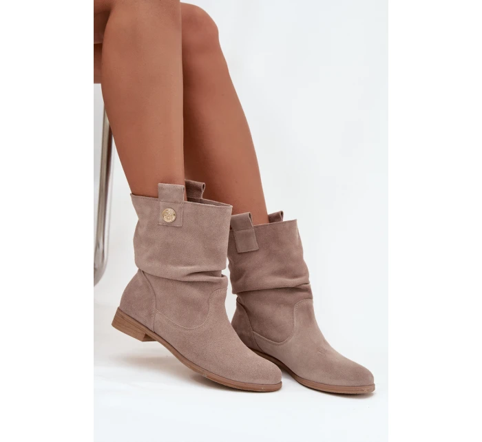 Zateplené dámské kotníkové boty z přírodní semišové kůže Zazoo – béžové