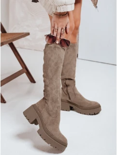 Dámské semišové kozačky na silné podrážce béžové FashionStreet ZY1167