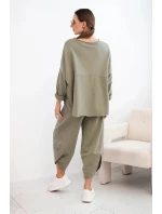 Komplet bavlněný mikina + kalhoty světlá khaki