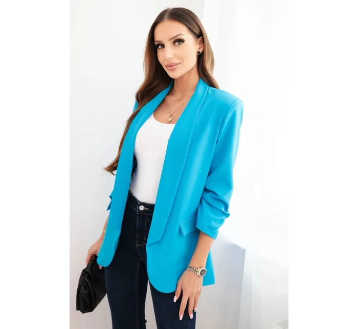 Dámská sako bez zapínání s podšívkou S/M tyrkysová