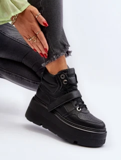 model 21652314 Dámské Kožené Sportovní Boty na Platformě Černé - Zazoo