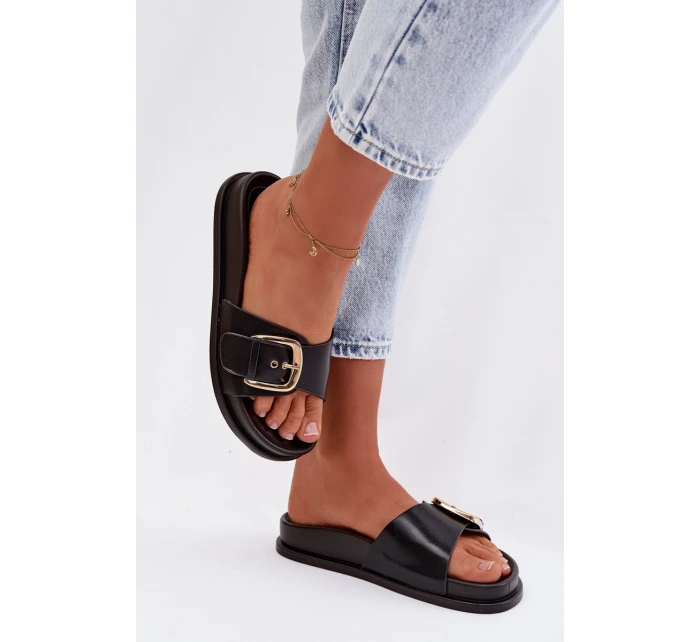 Ženské pantofle s zlatým sponou Černé model 21960827 - Boto