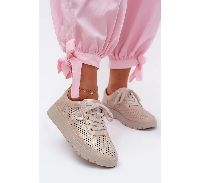 Kožené síťované dámské polobotky Vinceza 79629 zlaté