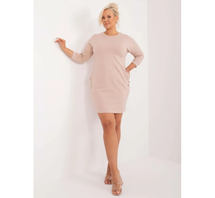 Sukienka RV SK model 20190747 beżowy - FPrice Sukienka RV SK model 20190747 beżowy - FPrice