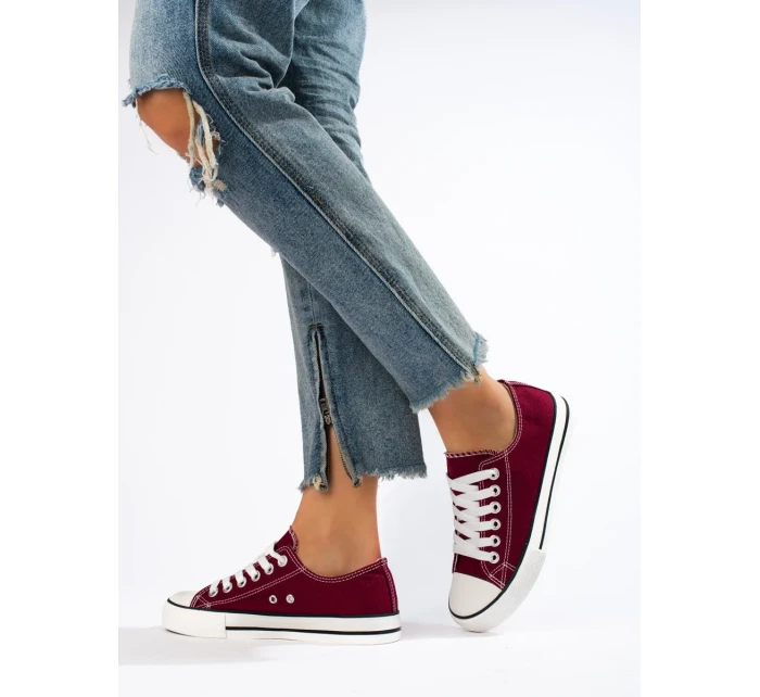 Trendy Bordowy dámské tenisky bez podpatku Trendy Bordowy dámské tenisky bez podpatku