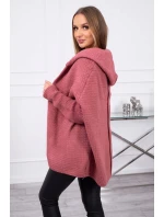 Svetr s kapucí a netopýřími rukávy tmavě růžový