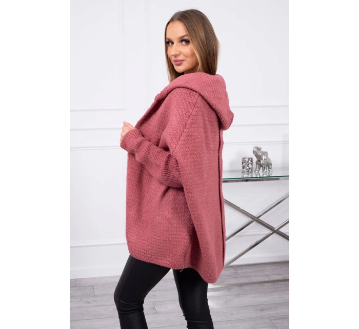 Svetr s kapucí a netopýřími rukávy tmavě růžový