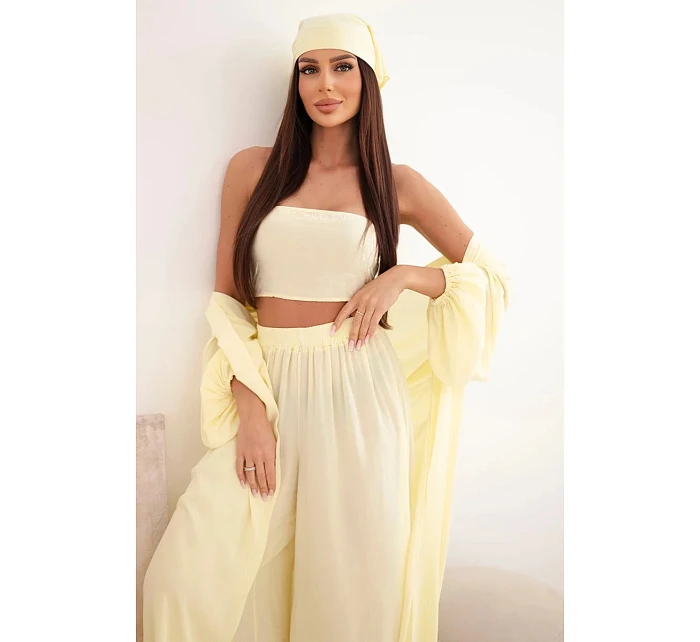 Dámský viskózový 4dílný komplet v boho stylu žlutý
