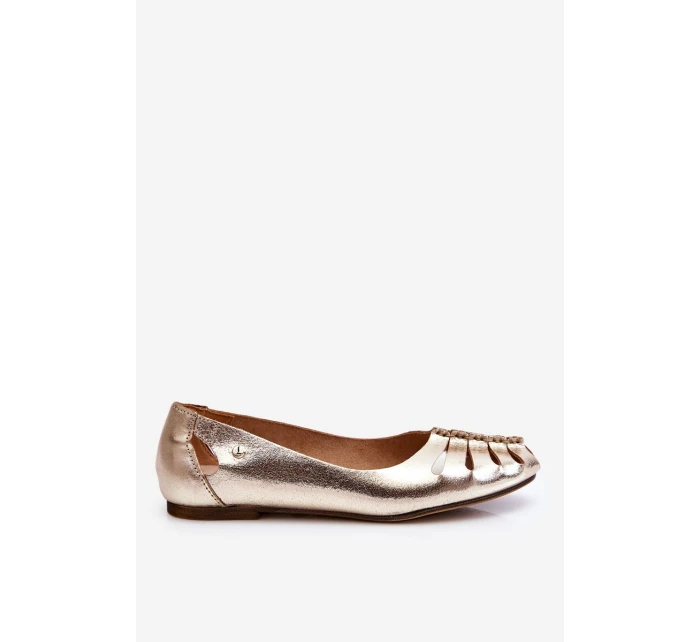 Zazoo 10009 Pohodlné Dámské Kožené Baletky Zlaté