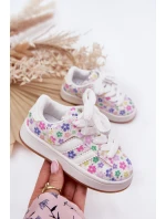 Lesklé Dívčí Sportovní Boty S Květinami Bílé Tessina
