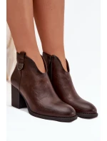 Zateplené dámské kotníkové boty na vysokém podpatku z eko kůže čokoládové talianské
