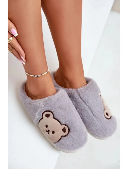 Dámské Chlupaté Pantofle S Medvídkem Šedé Fiorinella