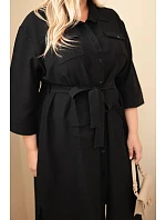 Dámské bavlněné košilové šaty Plus Size s páskem černá