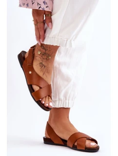 kožené sandály na suchý zip Hněde Addison