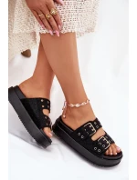 Dámské Pantofle Se Zlatými Přezkami Na Platformě Černé Virvania