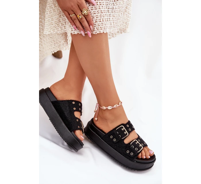 Dámské Pantofle Se Zlatými Přezkami Na Platformě Černé Virvania