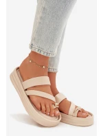 Dámské textilní pantofle s pásky a zlatým detailem světle béžové Farielle