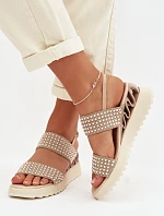 Kožené semišové sandály s ozdobou D&A CR61-3067 Béžové