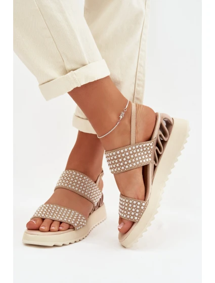 Kožené semišové sandály s ozdobou D&A CR61-3067 Béžové