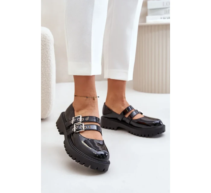 Polobotky Dámské S Pásky Lakované Černé Terione Polobotky Dámské S Pásky Lakované Černé Terione