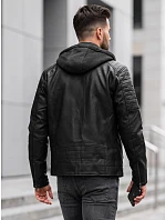 Kurtka męska skórzana ocieplana z kapturem czarna model 22542418 - FashionStreet Kurtka męska skórzana ocieplana z kapturem czarna model 22542418 - FashionStreet